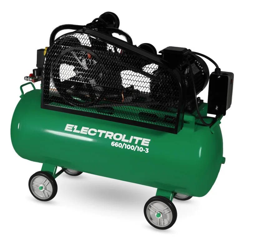 ELECTROLITE Компрессор 660/100-3 (660л/мин, 3кВт, 4л.с., 380В, 10атм, ресивер 100л, ф поршня 65*3мм)