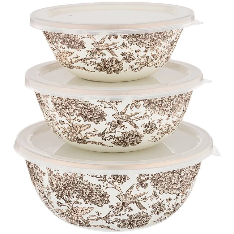 Lefard Набор мисок Agness эмалирован. с пластик.крышками, серия ROYAL GARDEN 6пр. 14/16/18см, 0,6/0,9/1,3л 950-097
