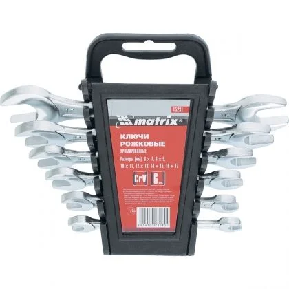 Matrix Набор ключей рожковых 6-17 мм 6 шт., CrV, хромированные (15231)