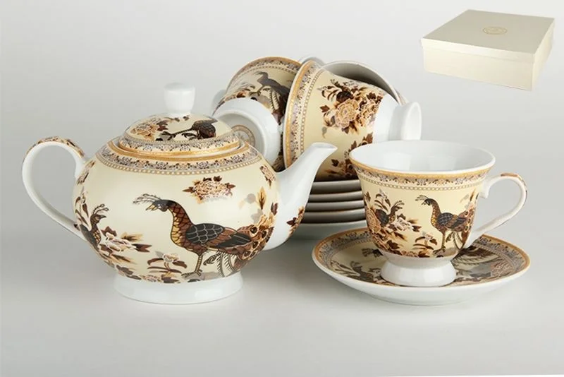 КОРАЛЛ Набор чайный 13пр. Павлин на желтом C643Y-13G