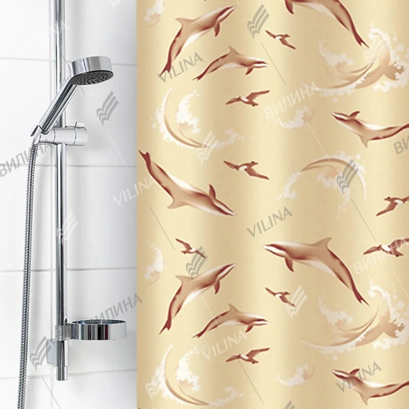 VILINA Занавес для ванной комнаты 180 x 180 см Дельфины 6984 бежевый