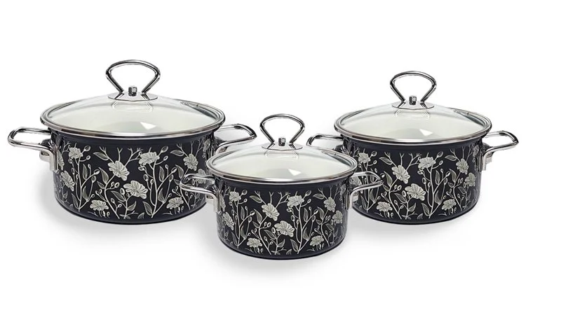 КМК Набор кастрюль (6пр.) Белый танец-1 Элит1,9/2,5/3,7 черный