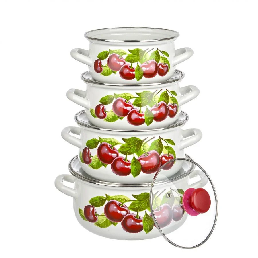 КМК Набор кастрюль (6пр.) Вишневый сад 3- эхстра белый