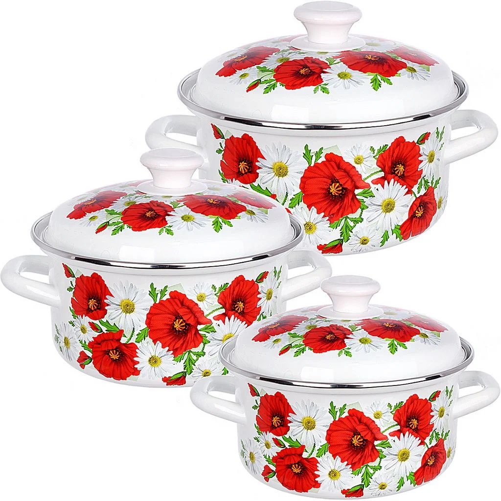 КМК Набор кастрюль (6пр.) Июльский мак - 1 белый