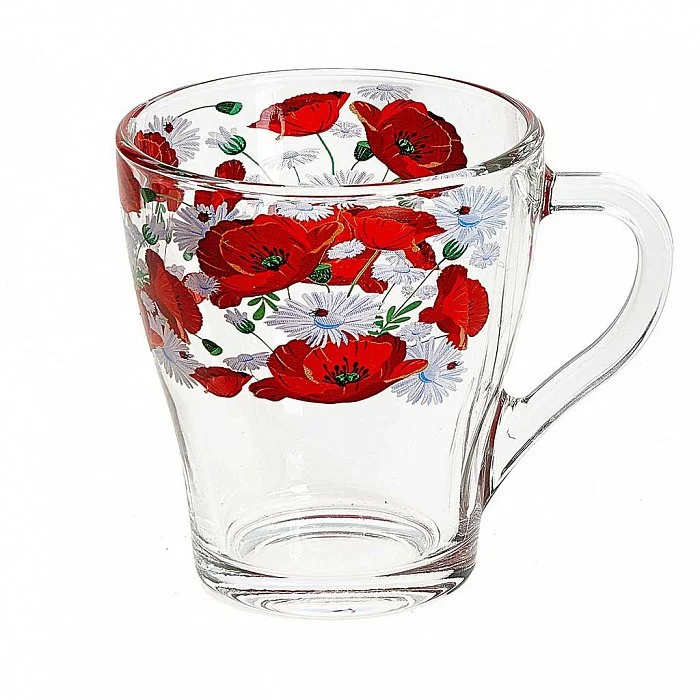 ДЕКОСТЕК Кружка 250мл. Грация с круговой деколью Маки-ромашки 1649/921