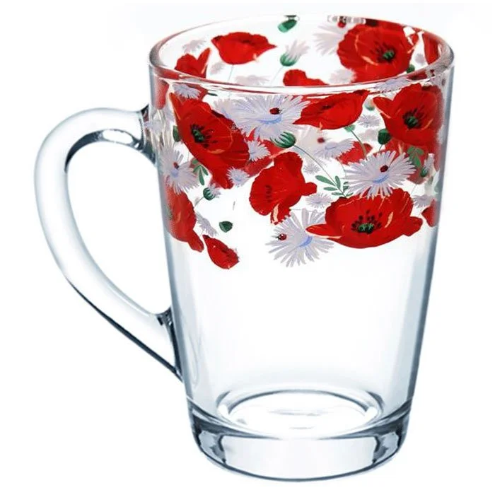 ДЕКОСТЕК Кружка 300 мл Капучино круговая деколь Маки-ромашки 4693/506