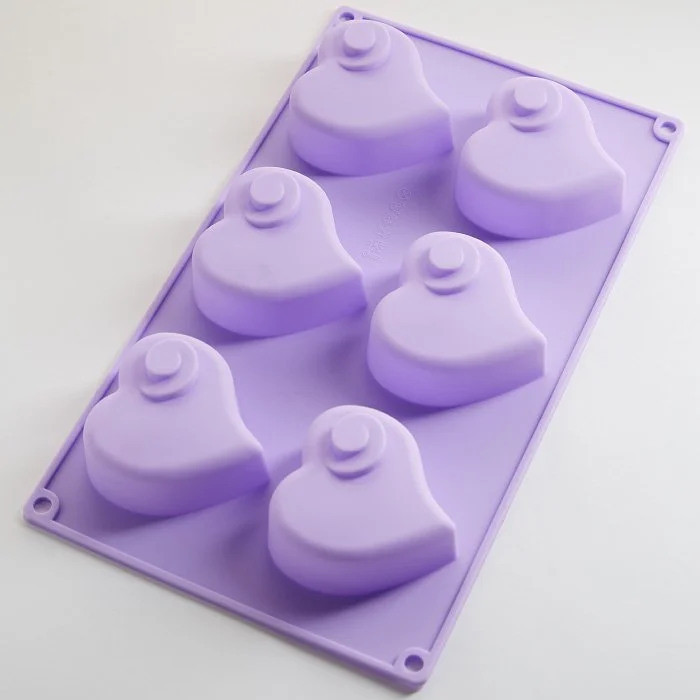 ALPENKOK Форма 28,5х16,5х3,3см для выпечки 6 кексов силиконовая AK-6174S Сердечки фиолетовая