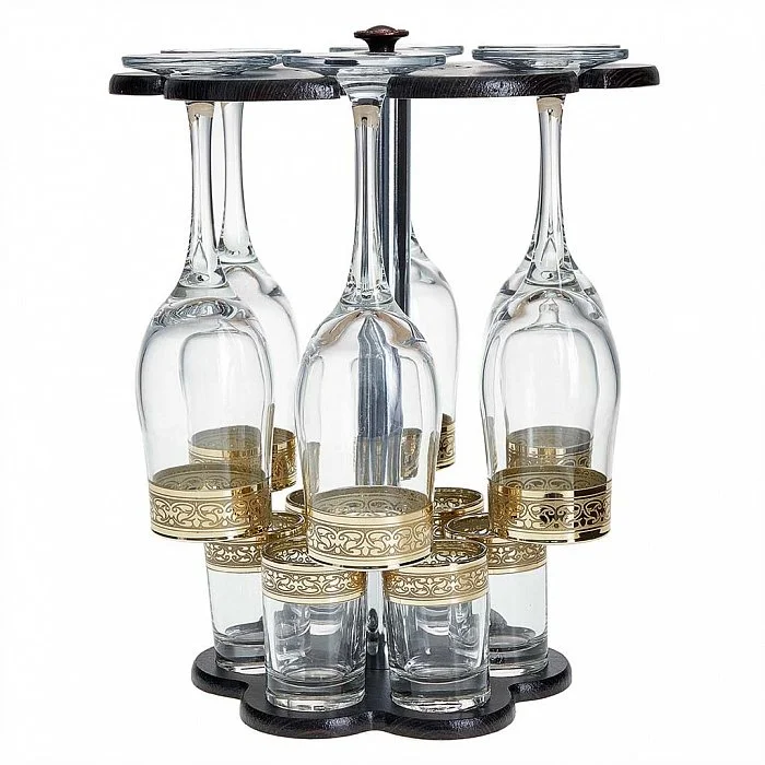 ДЕКОСТЕК Мини-бар 12 предметов на деревянной стойке Твист 1502-ГНМ гравировка, напыление металлами