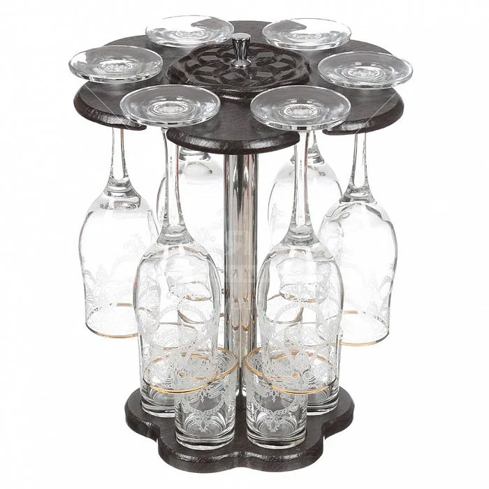 ДЕКОСТЕК Мини-бар на деревянной стойке 12 предметов (Liguria) 1502-ГЗ гравировка, отводка золотом