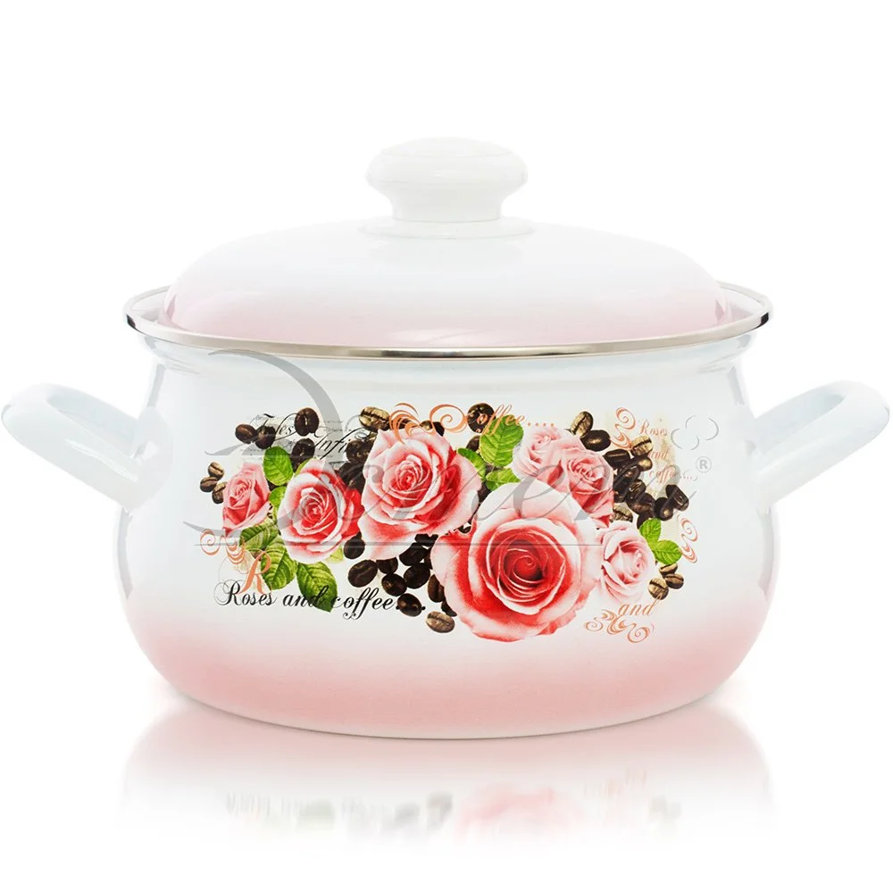 ЭСТЕТ Кастрюля 3,0 л Розы и кофе ЭТ-71602 грушевидная