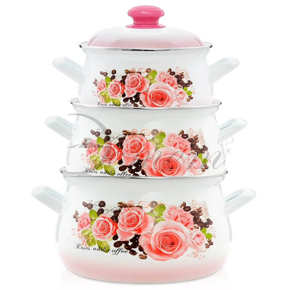 ЭСТЕТ Набор посуды 6пр Розы и кофе грушевидный 2,0 л 3,0 л 4,5 л ЭТ-71610
