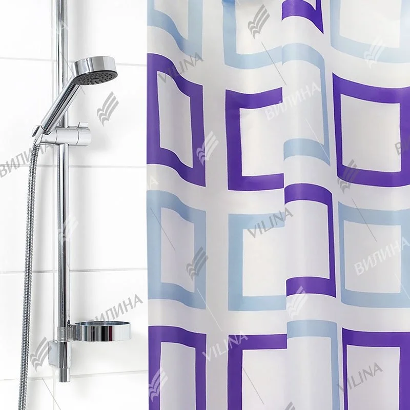 VILINA Занавес для ванной комнаты 180 x 180 см Для бережливых 1065BL квадраты узор на белом