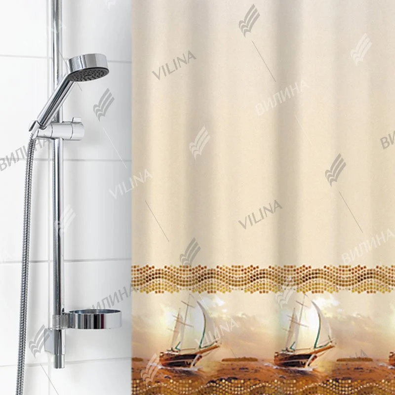VILINA Занавес для ванной комнаты 180 x 180 см 6666 Корабли на бежевом 1579-1