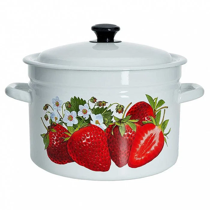 КМК Кастрюля цилиндрическая бортовая 8 л 41804-202/6-У2-СА Садовая клубника белая