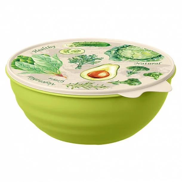 БЫТПЛАСТ Миска с крышкой с декором 3,7 л WAVE 4332178 микс