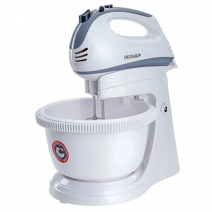 DELTA Миксер 400 Вт с чашей 2 л LUX DE-7901C белый с серым