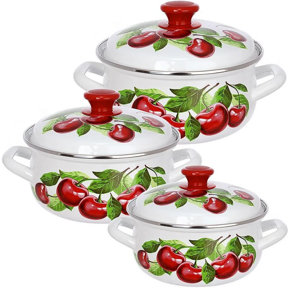 КМК Набор кастрюль (6пр.) Вишневый сад 3 белый