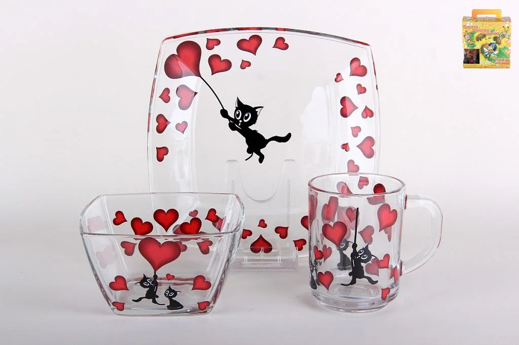КОРАЛЛ Набор посуды д/завтрака 3 пр. Котики квадрат 34077