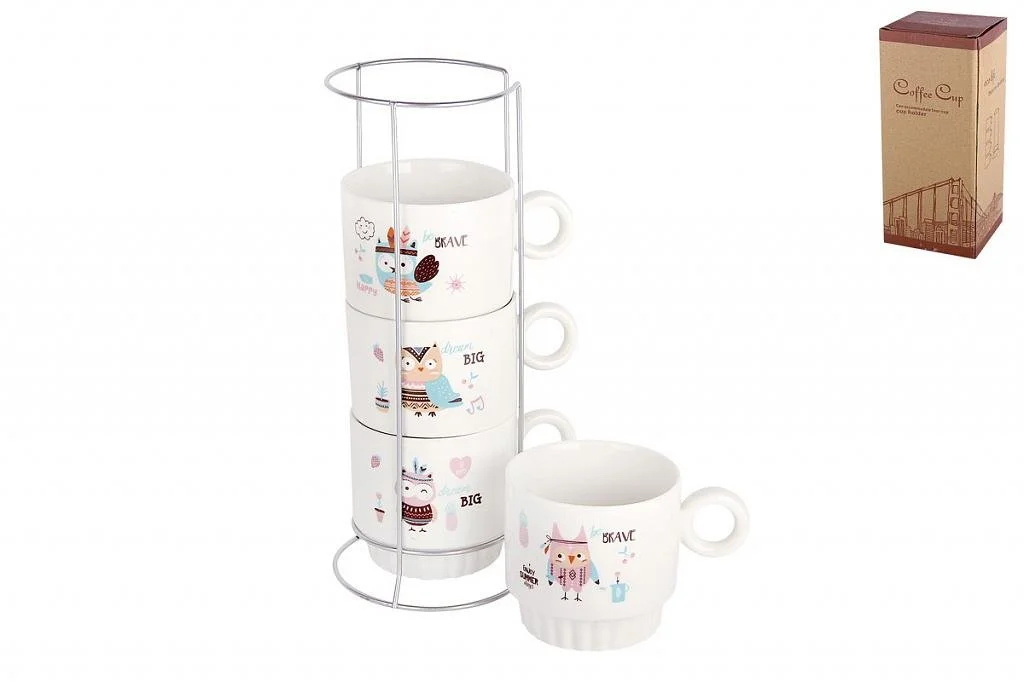 КОРАЛЛ Набор кружек 1/5 на металлической подставке 230мл Веселые совы 5113