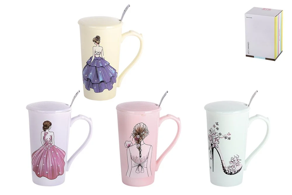 КОРАЛЛ Кружка для заваривания 420мл с крышкой и ложкой Fly Lady 5105 микс