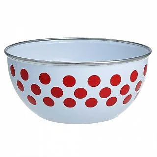 DELTA Салатник-миска 22 см, 2 л BW04/20/03/08 Красные горохи белый (ободок - нержавеющая сталь)