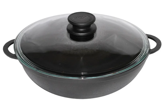 БИОЛ Сковорода WOK чугунная со стеклянной крышкой 28см 0528C