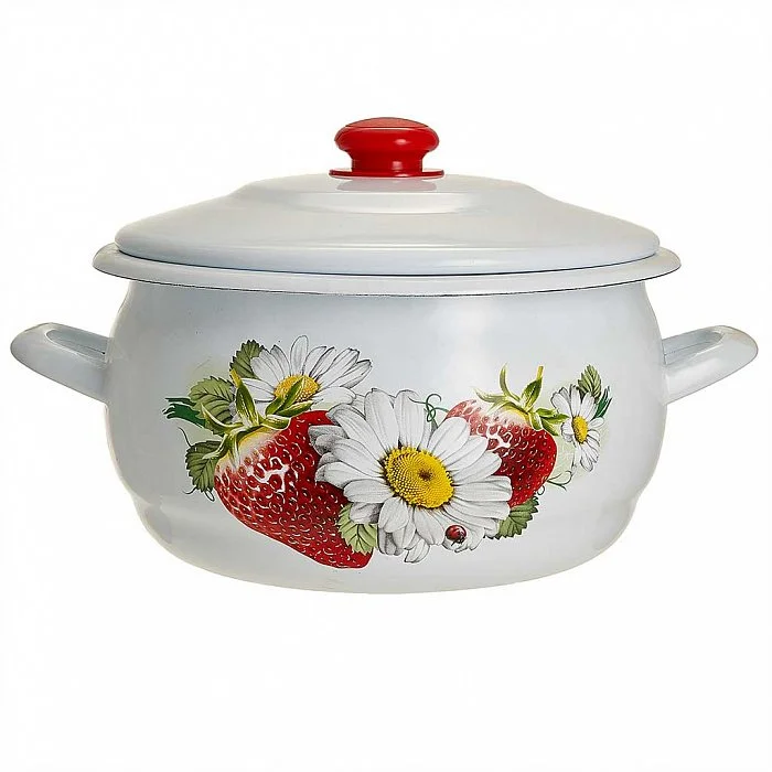 DELTA Кастрюля 7 л сфера 01/70/03/05 Клубника с ромашкой белая