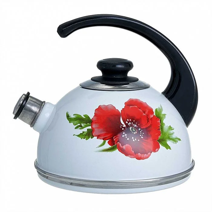 DELTA Чайник 3,5л. белый / маковый цветок (декор - нерж. сталь) T04/35/03/04