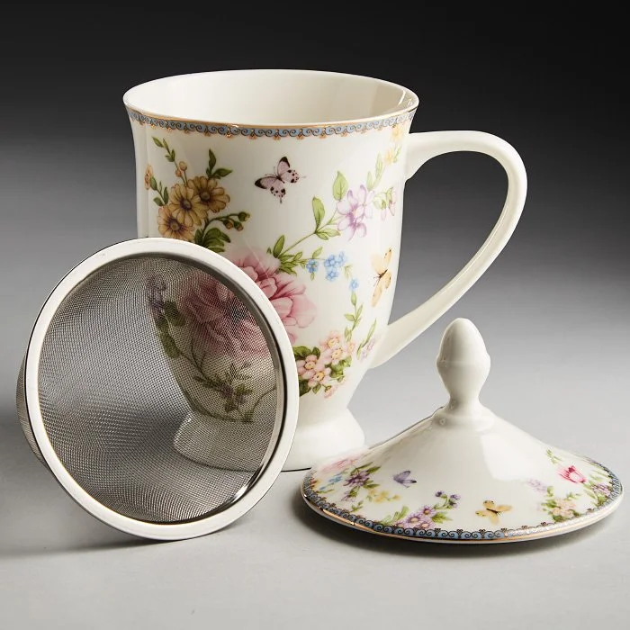 ROSARIO Кружка 350 мл заварочная с фильтром и крышкой Ф2-027А Камелия