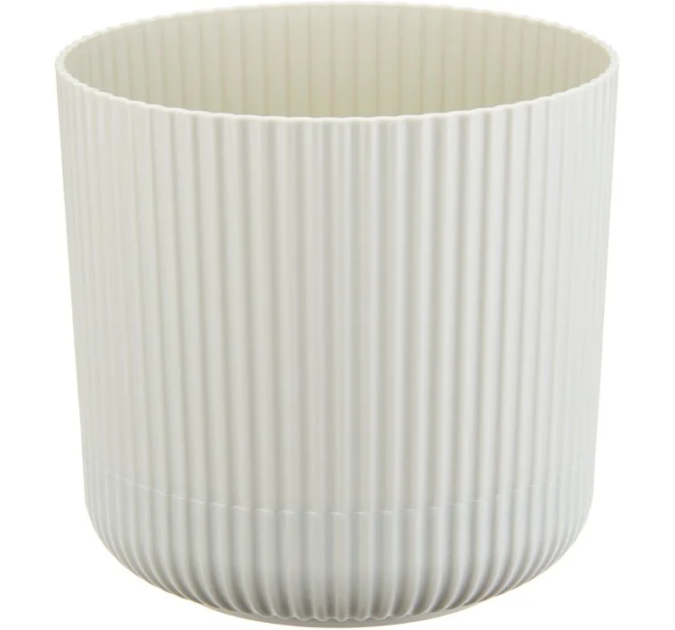 М-ПЛАСТИКА Кашпо 1,6л ВЕЛЬВЕТ БЕЛЫЙ РОТАНГ д=140мм с пристегнутым поддоном М 3180