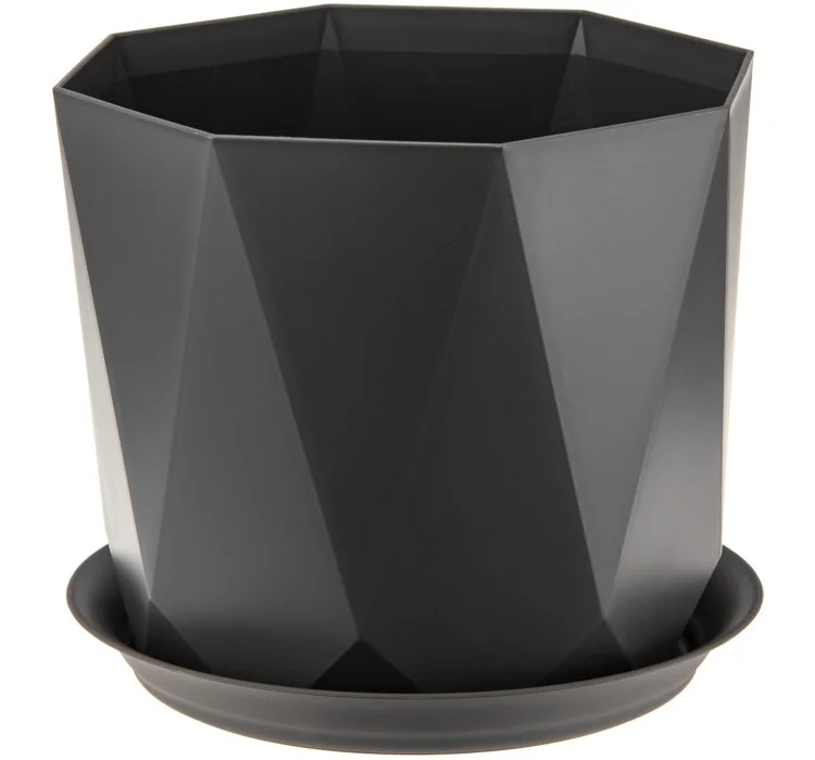 М-ПЛАСТИКА Кашпо 2,6л ПРИЗМА ГРАФИТОВЫЙ д=175мм с поддоном М 3138