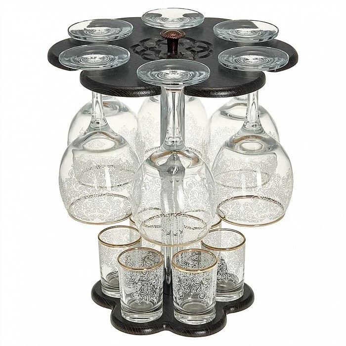 ДЕКОСТЕК Мини-бар на деревянной стойке 12 предметов (Боярский) гравировка, отводка золотом 1501-Г32