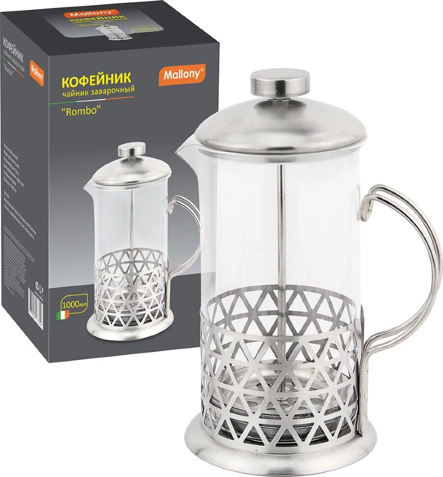 MALLONY Френч пресс заварочный 1000 мл Rombo стеклянный 005488