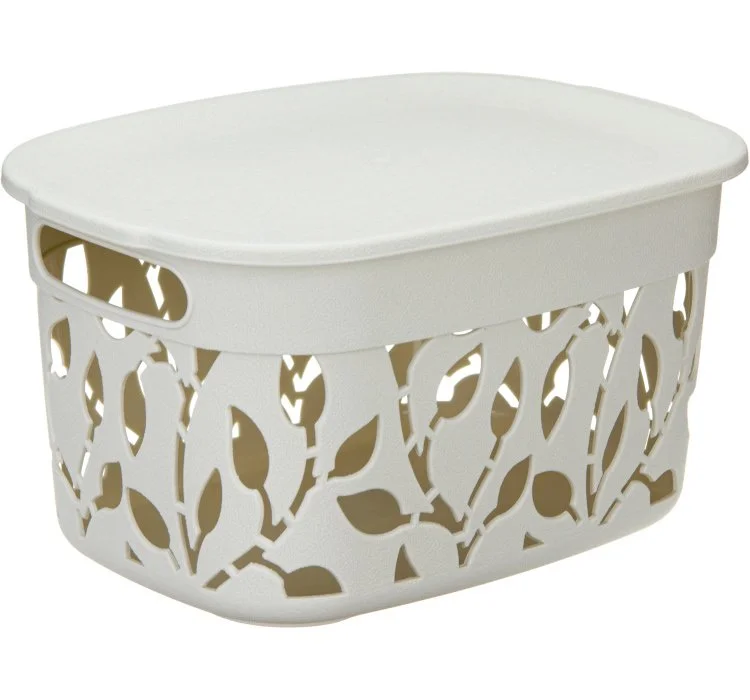 М-ПЛАСТИКА Коробка ФЛОРА 5,5 л с крышкой М 2362 БЕЛЫЙ РОТАНГ