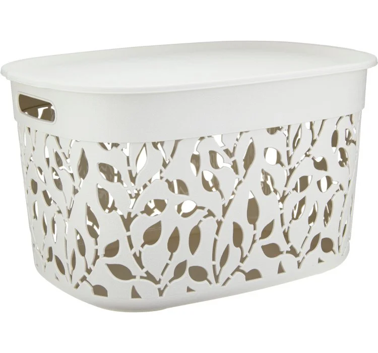 М-ПЛАСТИКА Коробка ФЛОРА 25л с крышкой М 2364 БЕЛЫЙ РОТАНГ