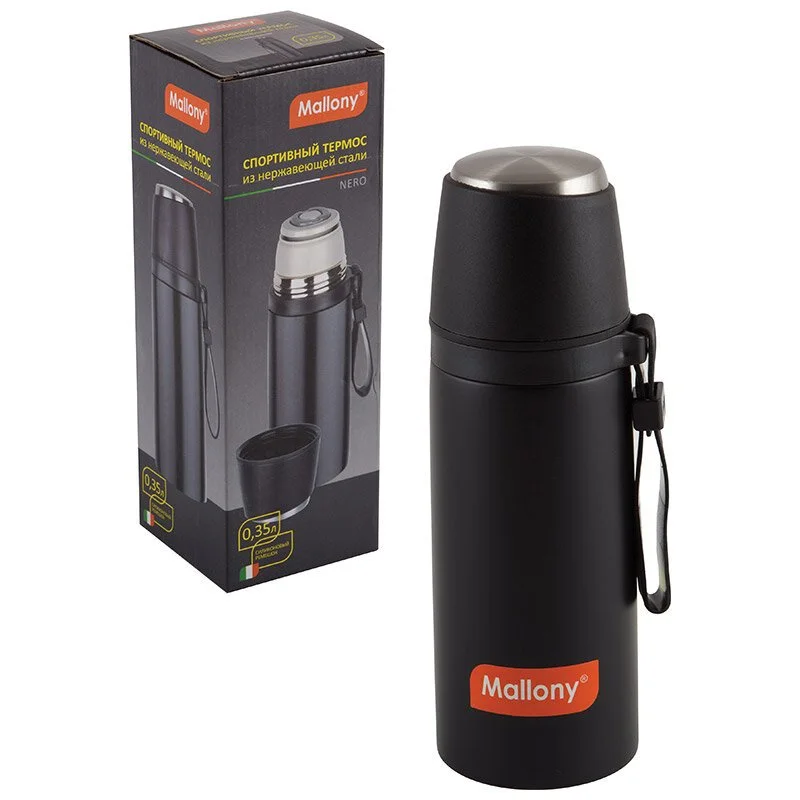 MALLONY Спортивный термос 0.35 л NERO с чашкой 005241