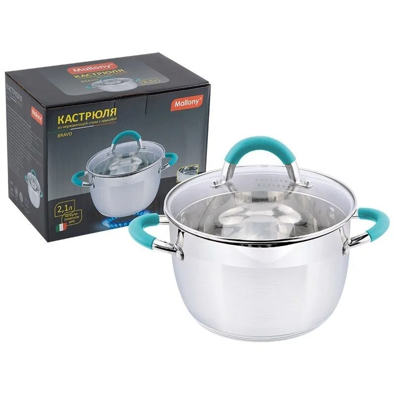 Mallony Кастрюля 2,1 л Bravo с капсульным дном 16x10.5 см из нержавеющей стали с крышкой 005428