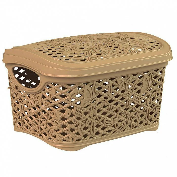 DELTA Корзина прямоугольная 3,3 л с крышкой Fiori BQ4012КФ кофейная