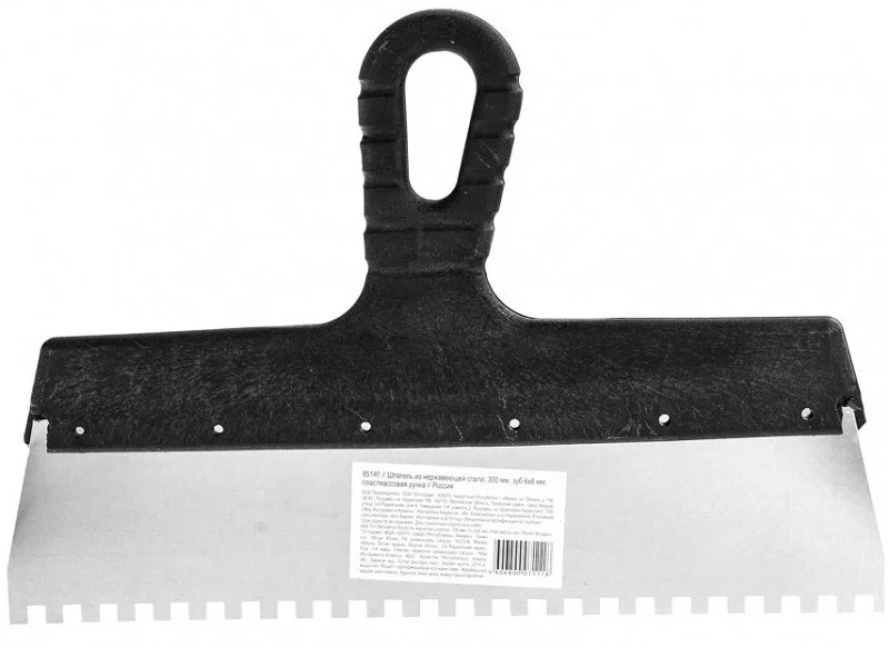 SPARTA Шпатель из нержавеющей стали, 300 мм, зуб 6 х 6 мм, пластмассовая ручка 85140