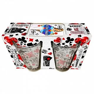 ДЕКОСТЕК Подарочный набор 3 предмета (Гладкий) (2 стакана + колода карт) 1233