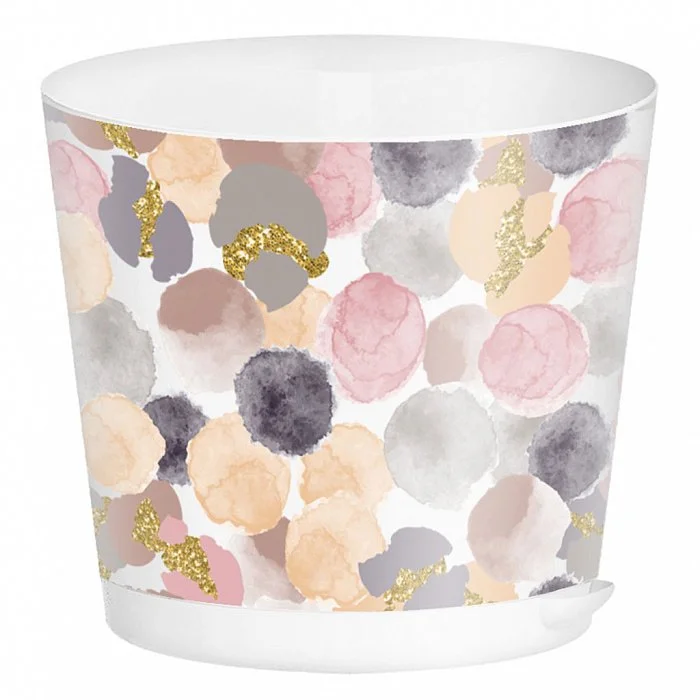 PLASTIC REPUBLIC Горшок для цветов Oregano 120 мм, 0,75 л, с прикорневым поливом 221602329/01 с декором (белый)