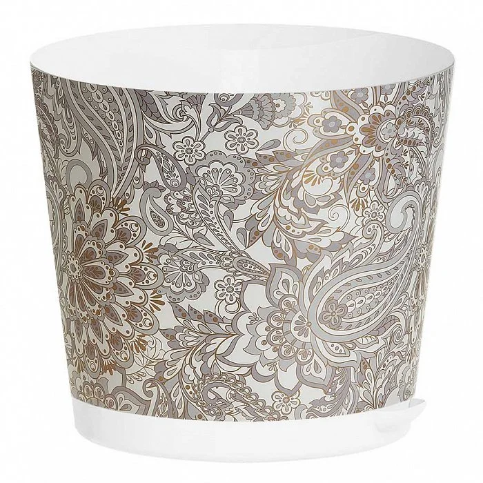 PLASTIC REPUBLIC Горшок для цветов Oregano 120 мм, 0,75 л, с прикорневым поливом 221604929/01 с декором (белый)