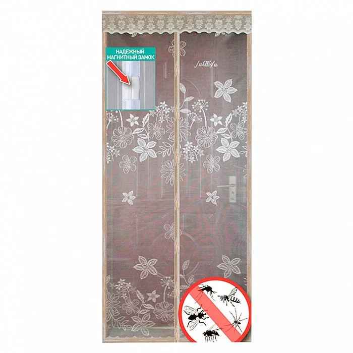 УЮТОМАНИЯ Сетка антимоскитная универсальная 100x220см с магнитными замками УТ-4006 Кружево бежевая