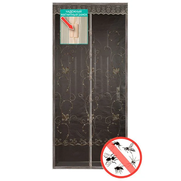 УЮТОМАНИЯ Шторка антимоскитная универсальная с магнитными замками ТД7-006 Завитки серая
