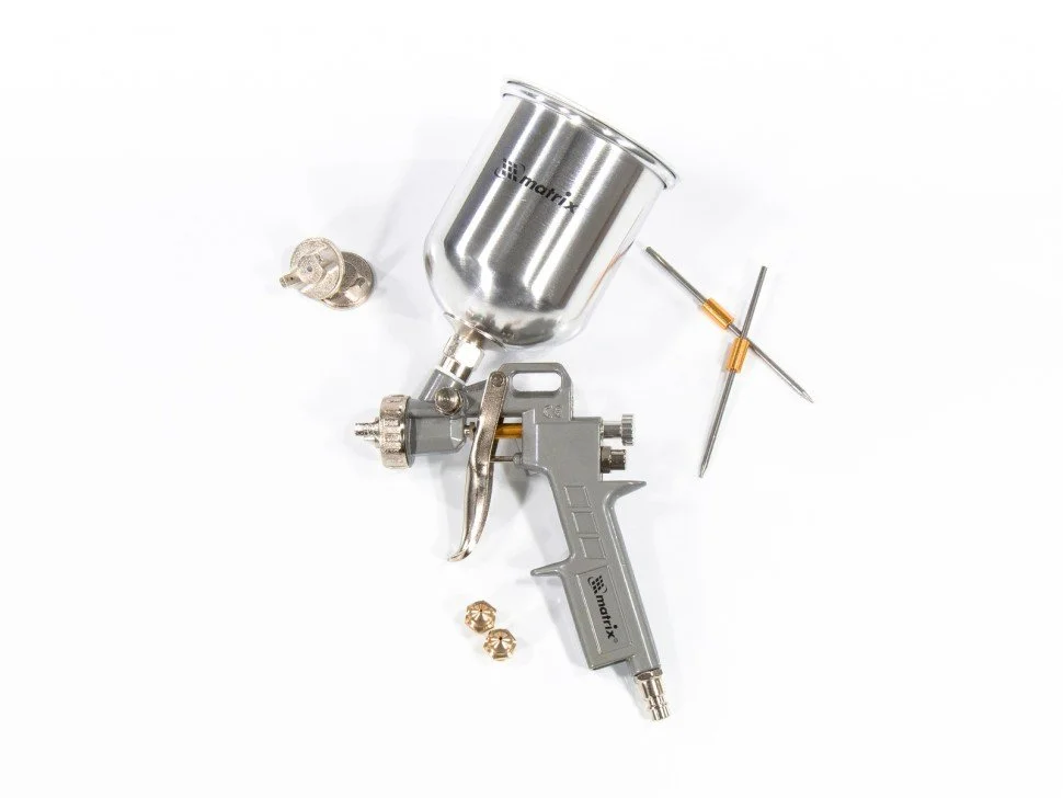 Matrix Краскораспылитель пневматический с верхним бачком V 0.6 л, сопло D 1.2, 1.5 и 1.8 мм 57314