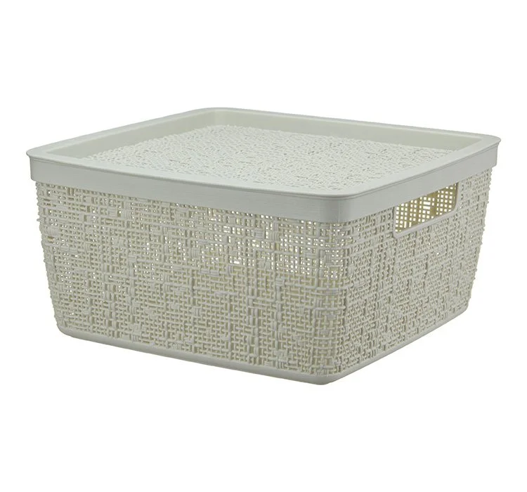 М-ПЛАСТИКА Коробка 8л БЯЗЬ БЕЛЫЙ РОТАНГ с крышкой 28*28*14см М 2326