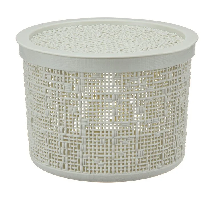 М-ПЛАСТИКА Коробка 2л БЯЗЬ БЕЛЫЙ РОТАНГ с крышкой D=17см М 2328