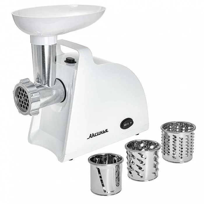 АКСИНЬЯ Мясорубка электрическая 2000 Вт, 1,8 кг/мин КС-2005С белая + 3 насадки-овощерезки