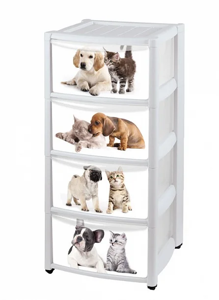 Бытпласт Комод на колесах Котята и щенки 78х39х37 см 4 ящика 4312866