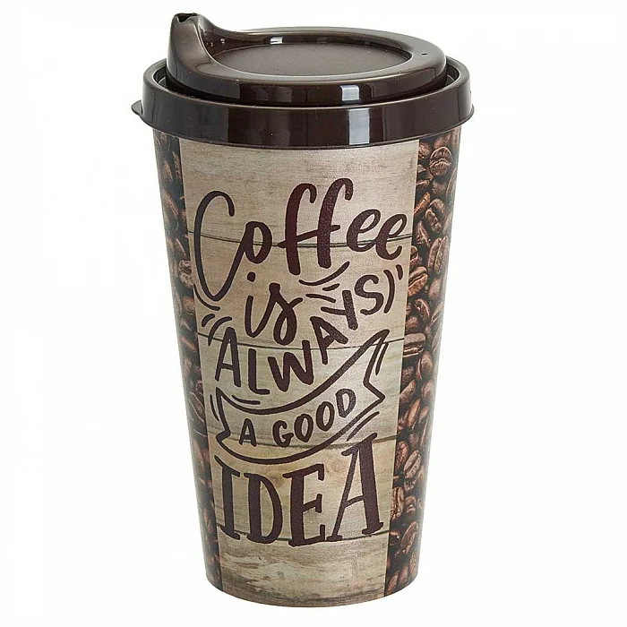 DELTA Стакан 550 мл IZI-GO с крышкой и с декором (темно-коричневый) 221117424/01